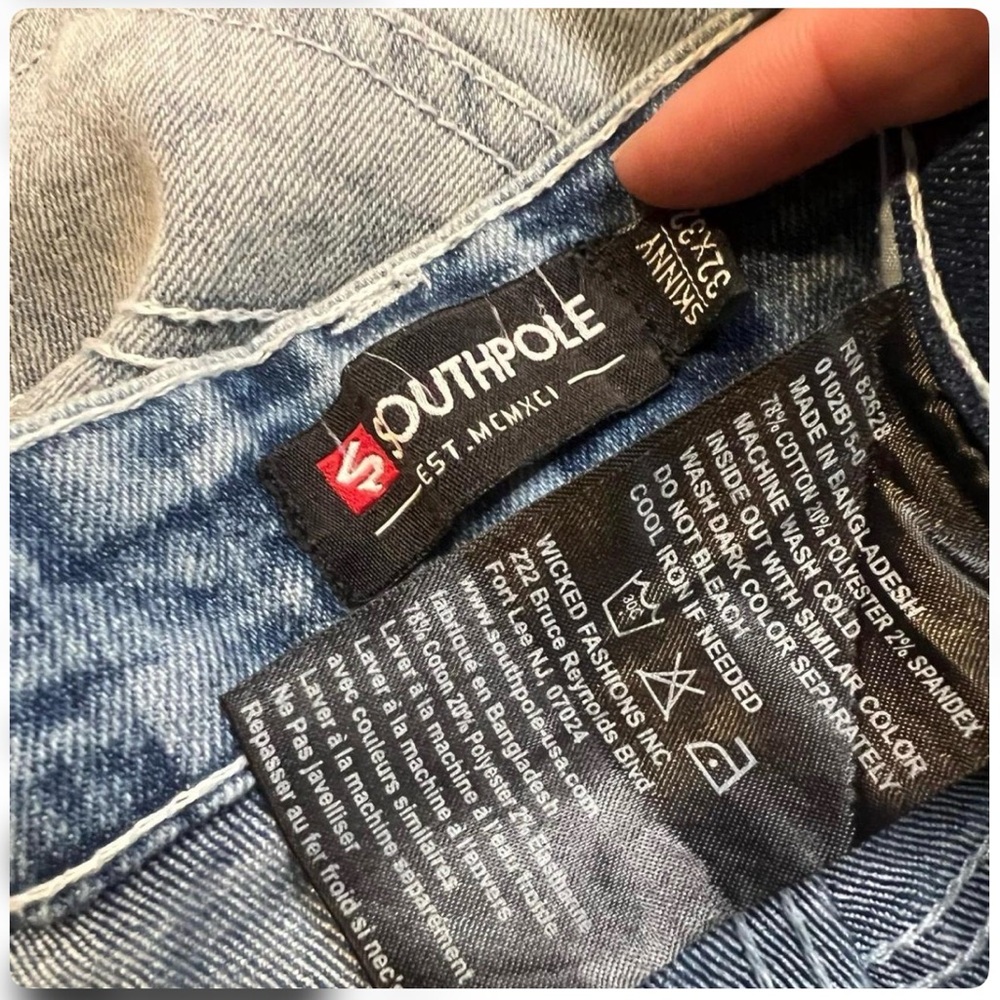 NWT SouthPole Jeans Mens 32x32 Blue Stacked Skinny Stonewash Denim Biker - Picture 7 of 7